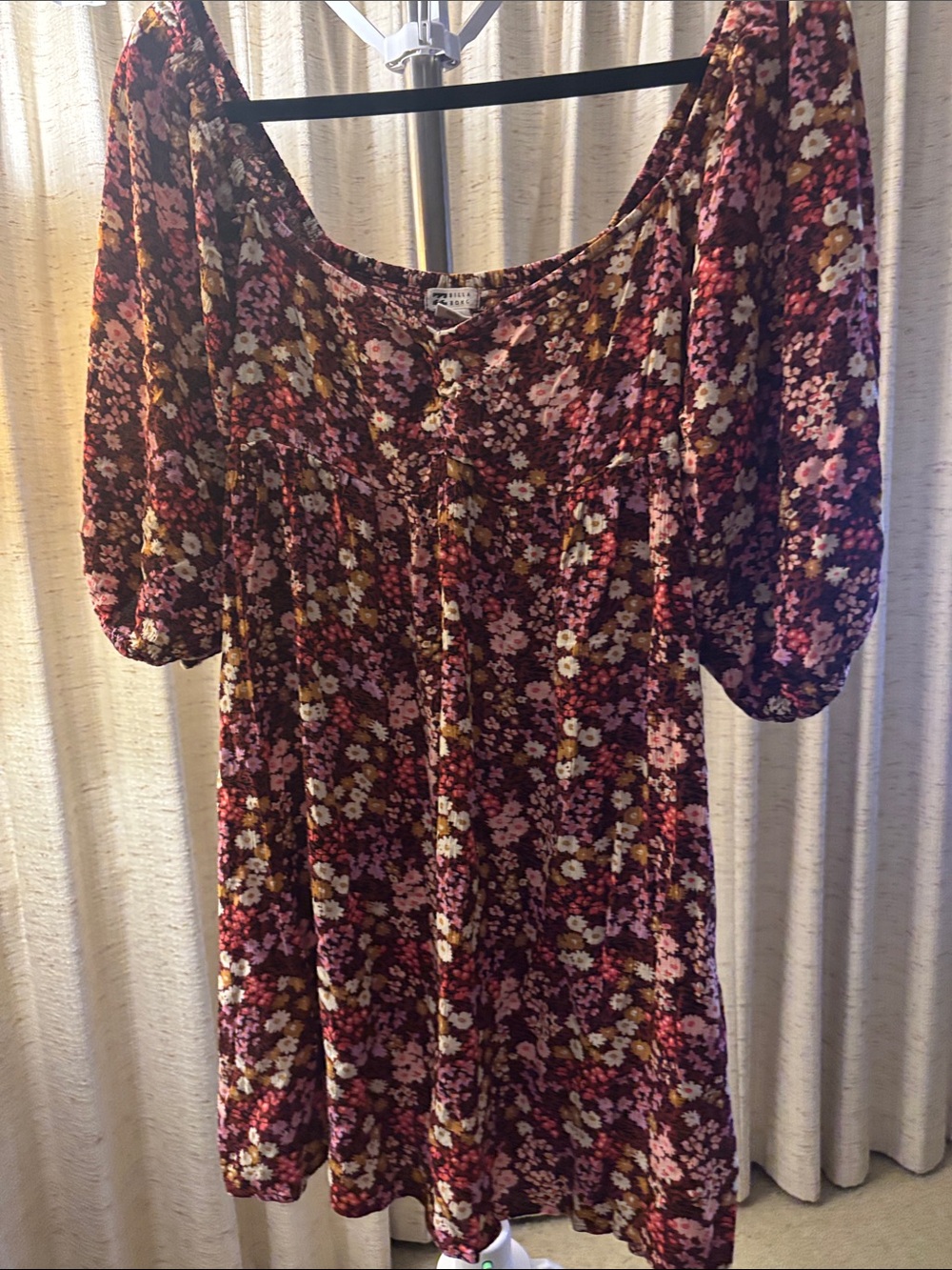 Billabong Floral Mini Dress in Burgundy, Pink and Mustard